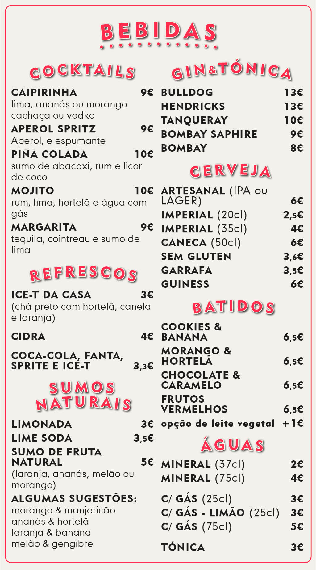 Drinks menu